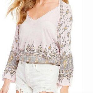 Free People Medallion Printed Bohemian Linen Blend Floral Print Top